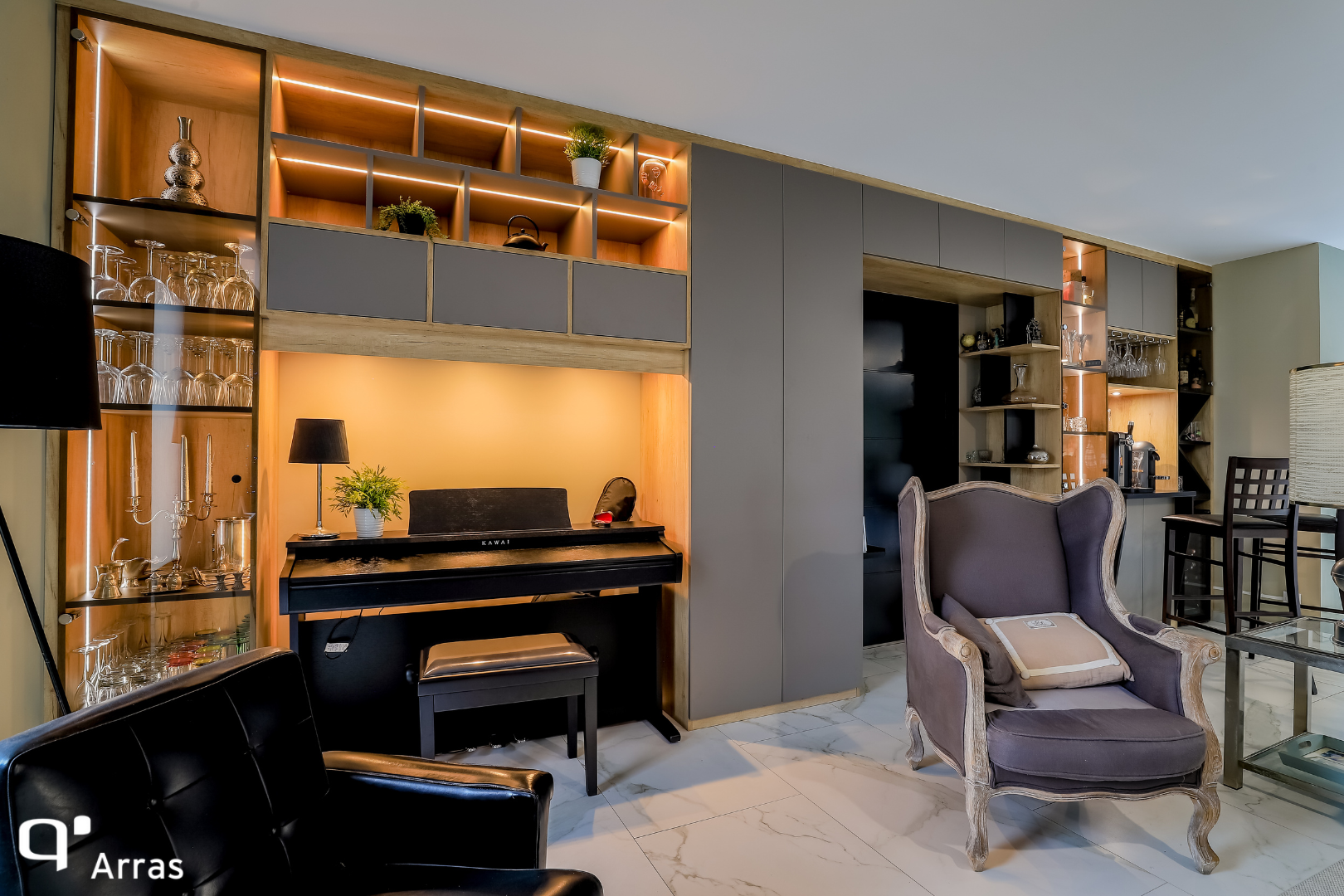 Meuble sur-mesure “Musique & Bar” : quand le salon devient une vraie scène de vie